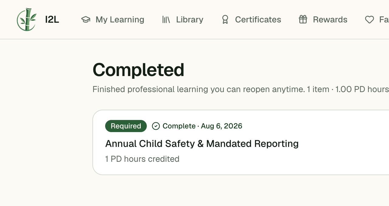 Alex Rivera's completed learning record with credited professional development hours.
